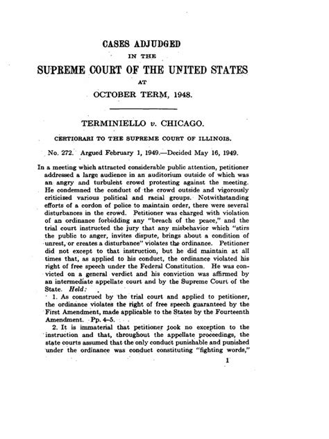 terminiello v. city of chicago|Terminiello v. City of Chicago Case Brief Summary .